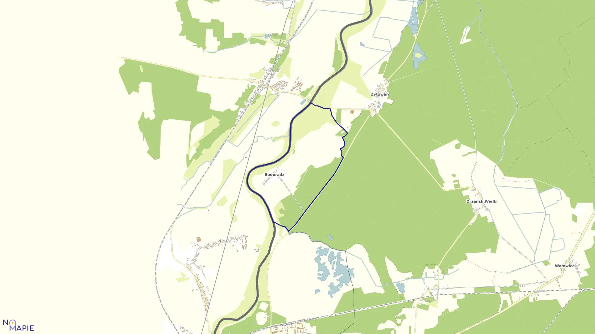 Mapa obrębu Budoradz w gminie Gubin