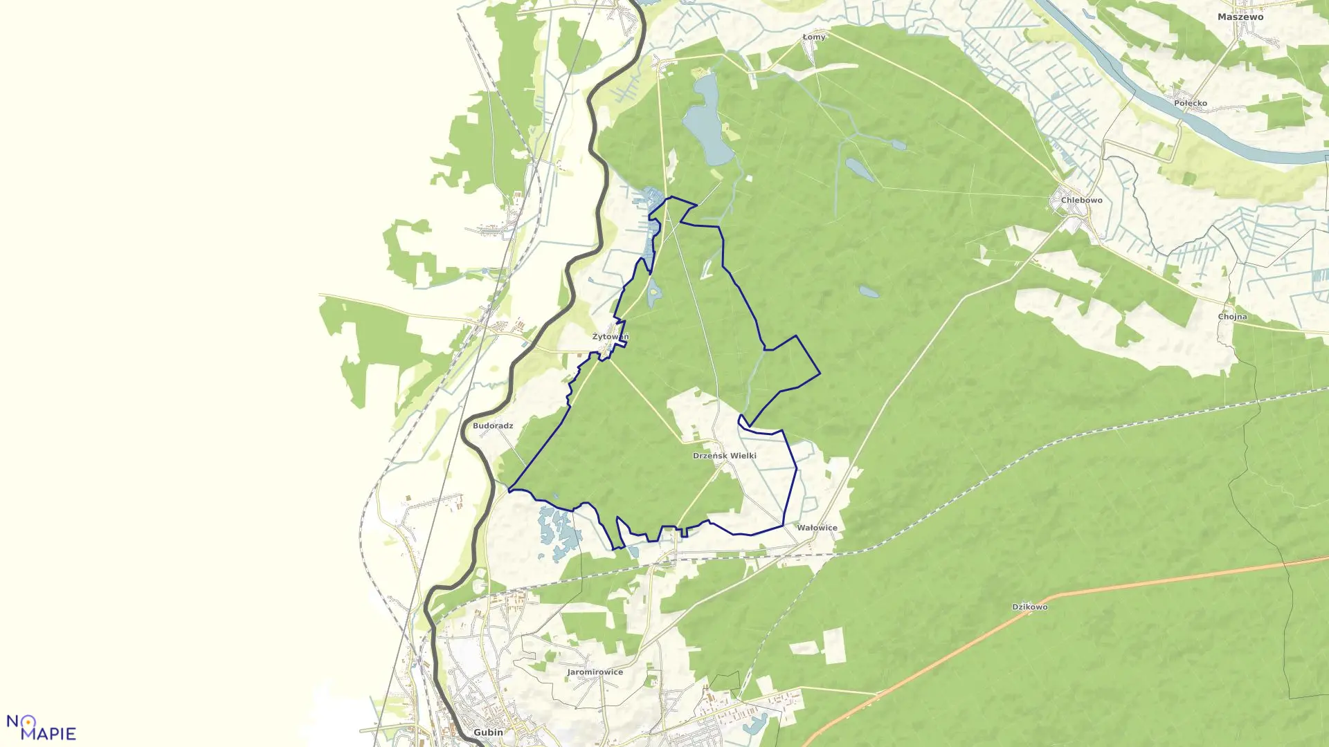 Mapa obrębu Drzeńsk Wielki w gminie Gubin