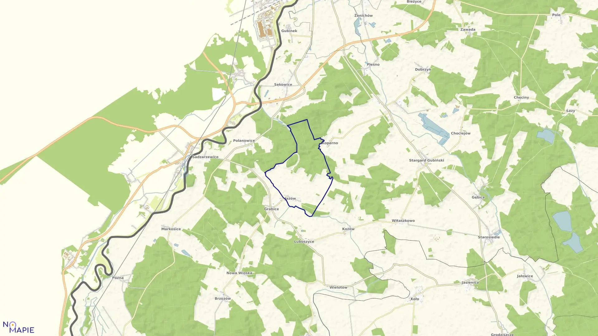 Mapa obrębu Jazów w gminie Gubin