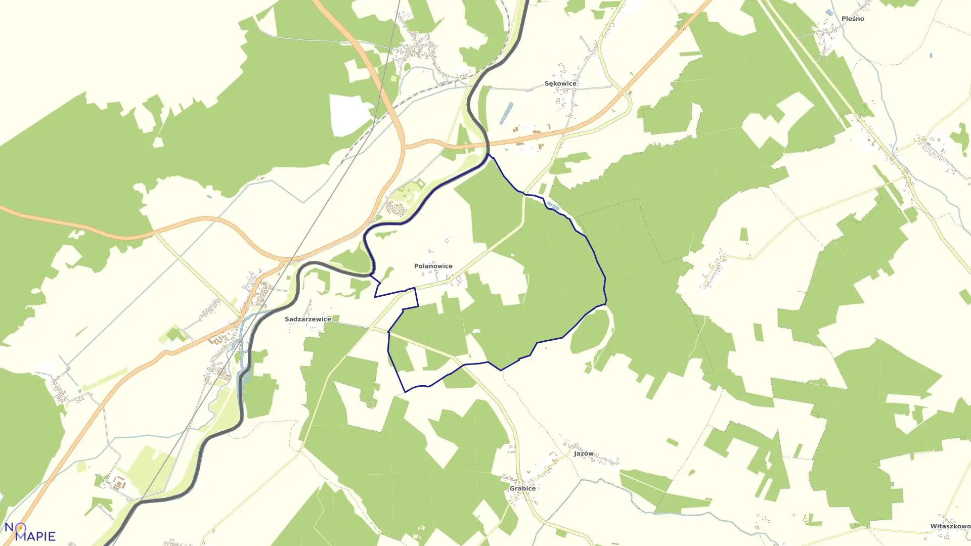 Mapa obrębu Polanowice w gminie Gubin