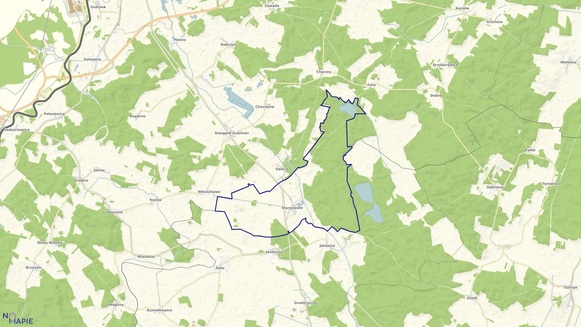 Mapa obrębu Starosiedle w gminie Gubin