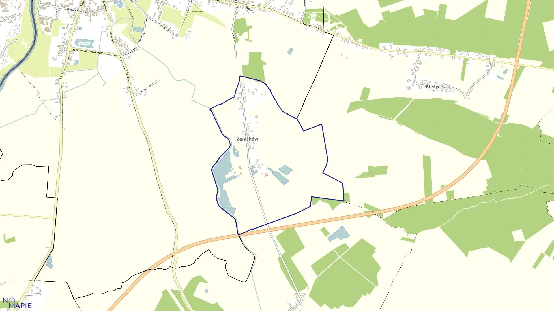 Mapa obrębu Żenichów w gminie Gubin